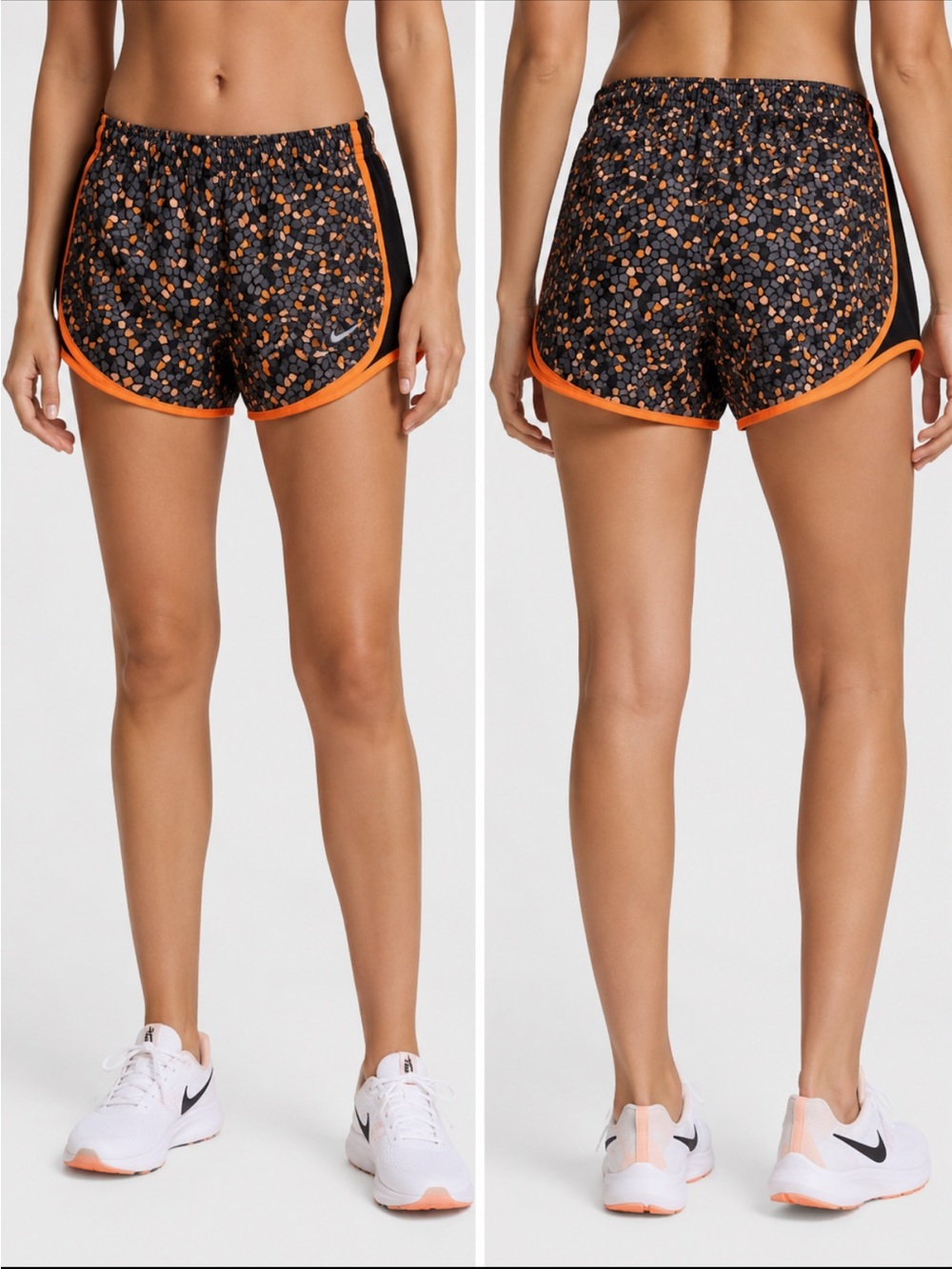 Nike Black Printed Running Shorts with Orange Trim